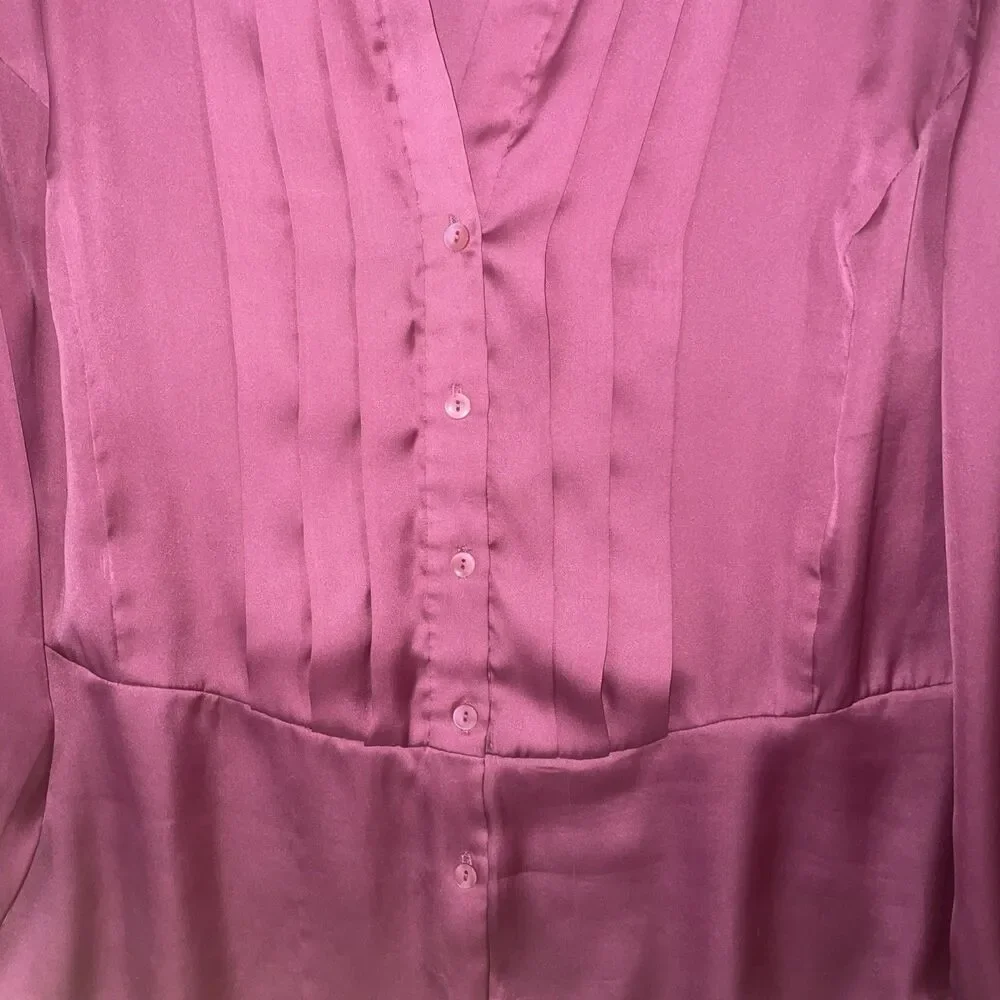 Jones New York Blouse Womens 1X Pink Button Up V Neck Long Sleeve Satin Career - Picture 3 of 12